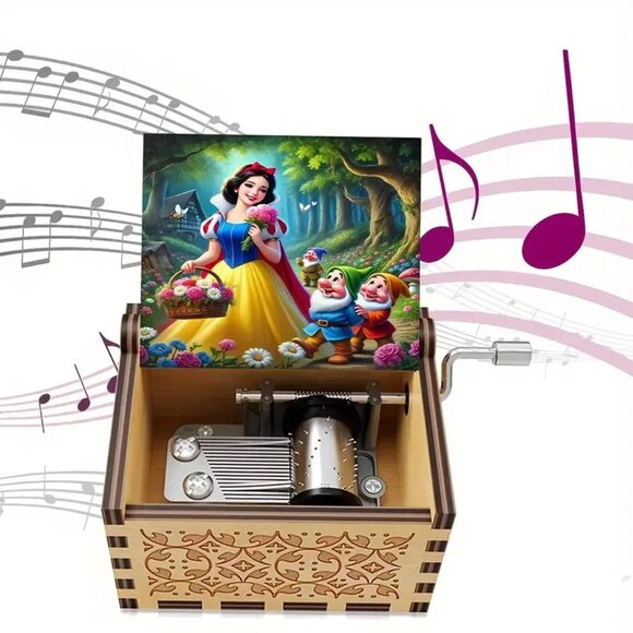 🎵 Snow White and the Seven Dwarfs Wooden Hand Crank Music Box 🎶 - Picture 1 of 1